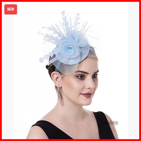 Handmade Fascinator Hat with Mesh, Feathers, Headband & Clip for Weddings, Tea